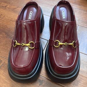 Cider Burgundy Mules with Brass Detail